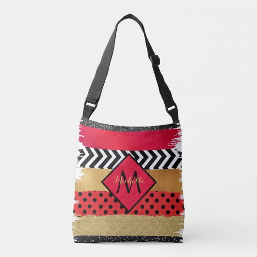 Sac Ajustable Parties scintillant rouge Noir Brush Stroke Monogr (Devant)