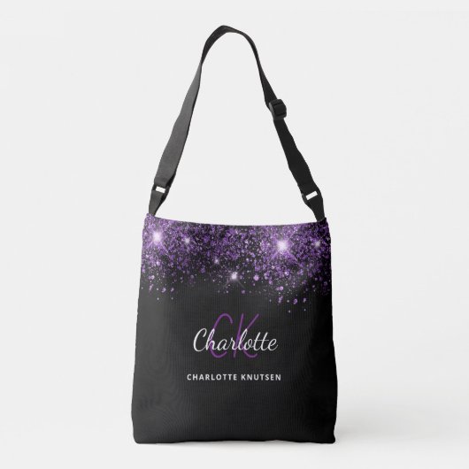 Sac Ajustable Parties scintillant violet noir initiales glamour (Dos)