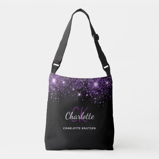 Sac Ajustable Parties scintillant violet noir initiales glamour (Devant)