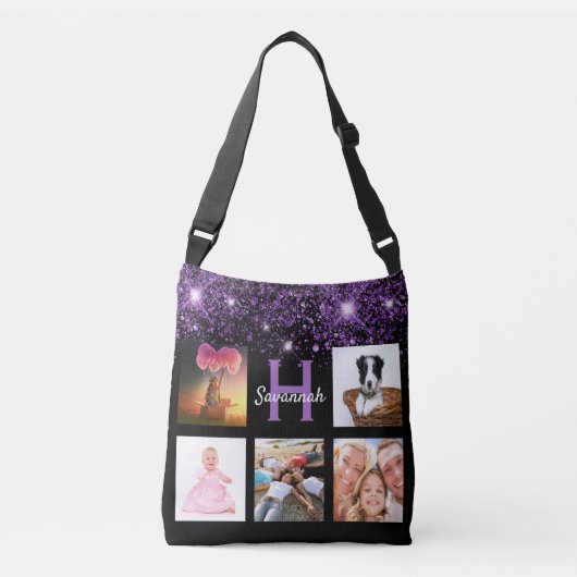 Sac Ajustable Parties scintillant violet noir photo collage nom  (Devant)