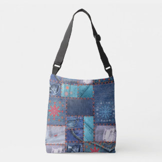 Sac Ajustable Patchwork de Jeans bleus avec détails floraux