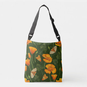 Sac Ajustable Pavot de Californie et papillons de nuit sur blanc
