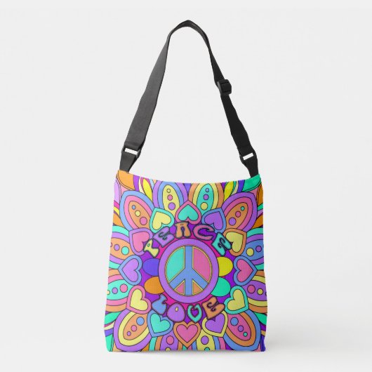 Sac Ajustable Peace and Love Psychedelic Hippie Mandala (Devant)