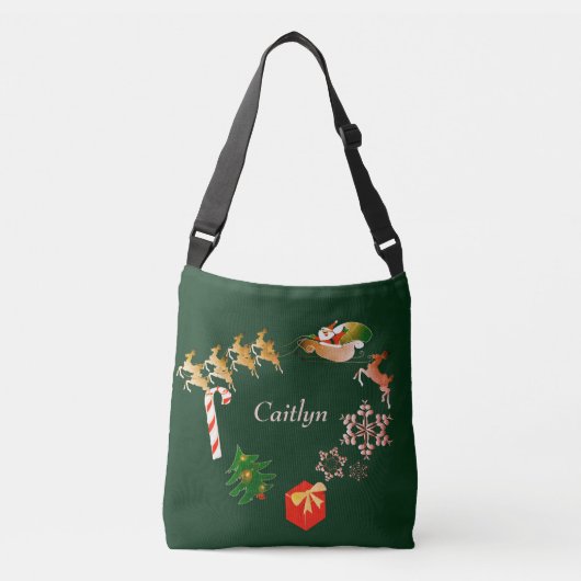 Sac Ajustable Père Noël Reindeer Christmas Green + Nom (Devant)