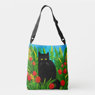Sac Ajustable Petit chat noir dans un jardin de tulipes