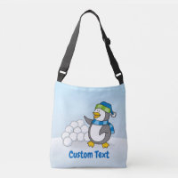 Petit pingouin avec boules de neige agitant le car