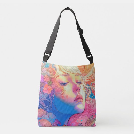 Sac Ajustable Petite fille colorée entourée de fleurs | (Devant)