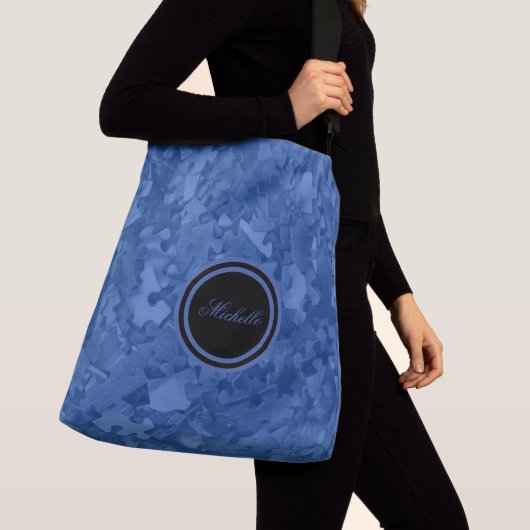 Sac Ajustable Pièces de puzzle bleu Ajouter un nom ou un monogra (De près)