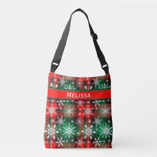 Sac Ajustable Plaid Et Snowflakes Noël Motif 1 Avec Nom