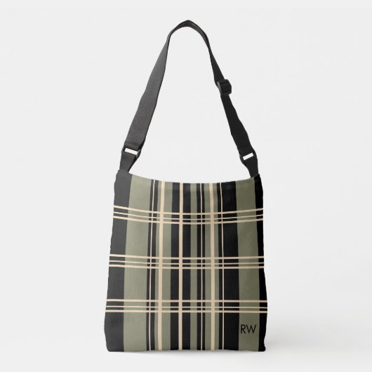 Sac Ajustable Plaid Noir, Olive, Crème Personnalisé (Devant)