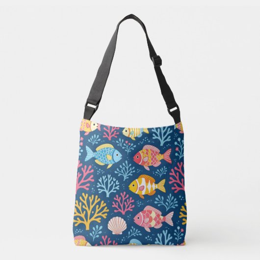 Sac Ajustable Poisson et corail bleu nautique (Devant)