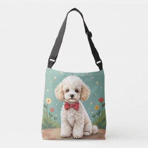 Sac Ajustable Poodle blanc adorable avec noeud papillon
