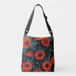 Sac Ajustable Poppies, rouge et bleu sur noir