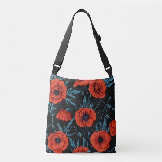 Sac Ajustable Poppies, rouge et bleu sur noir (Devant)