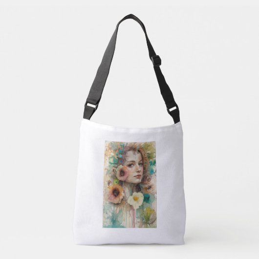 Sac Ajustable Portrait Abstrait de femme de fleurs (Devant)
