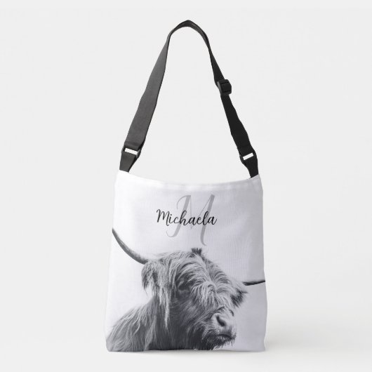 Sac Ajustable Portrait de vache Highland premier monogramme noir (Devant)
