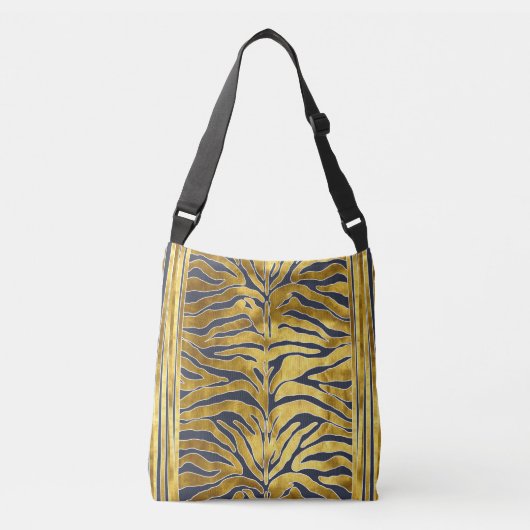 Sac Ajustable Poster de animal, rayures de tigre en or, bleu, bl (Devant)