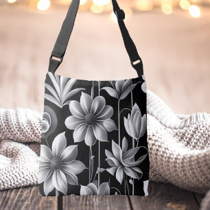 Sac Ajustable Pour son chic floral moderne noir et blanc unique