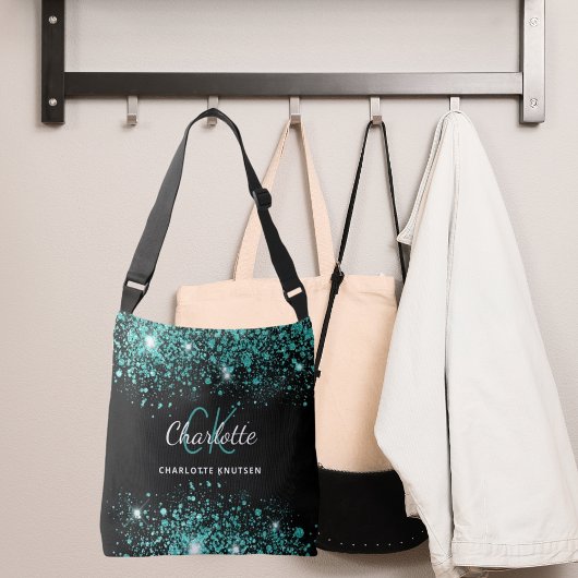 Sac Ajustable Poussière de paillettes vert sarcelle noir monogra