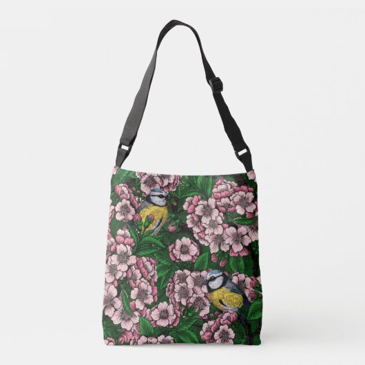 Sac Ajustable Rameaux bleus dans le cerisier en fleurs en vert (Dos)