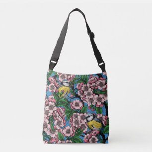 Sac Ajustable Rameaux bleus dans le cerisier en fleurs sur le bl