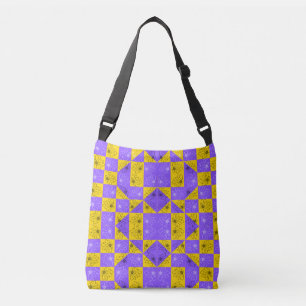 Sac Ajustable Rétro Boho Violet & Jaune Damier aux Marguerites