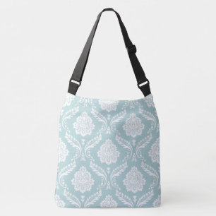 Sac Ajustable Rococo Damassé Grand Motif Blanc sur Bleu Canard