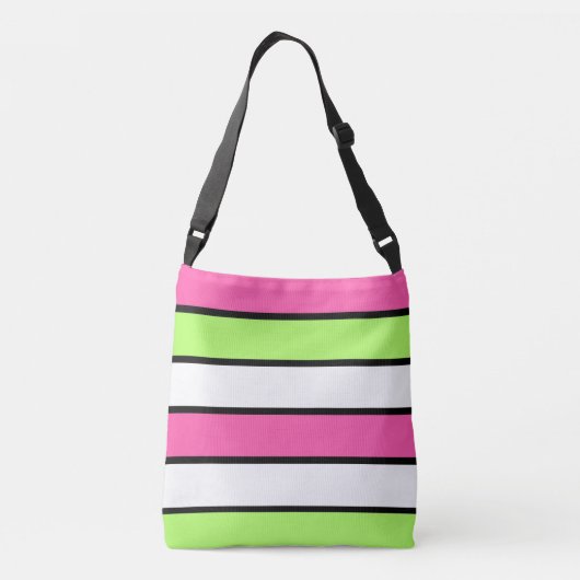 Sac Ajustable Rose chaud, vert citron, noir et blanc rayures (Dos)