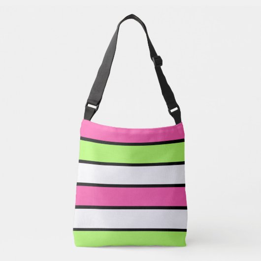 Sac Ajustable Rose chaud, vert citron, noir et blanc rayures (Devant)