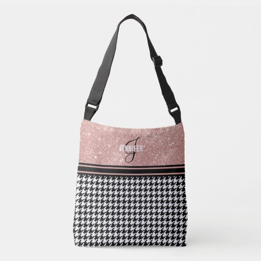 Sac Ajustable Rose Gold Parties scintillant Houndstooth nom mono (Devant)