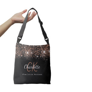 Sac Ajustable Rose noir parties scintillant or script monogramme