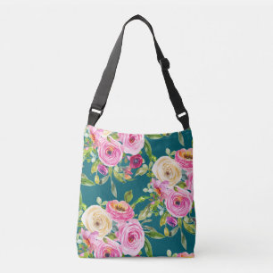 Sac Ajustable Roses d'aquarelle en rose et crème sur Turquoise