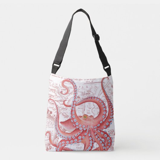 Sac Ajustable Rouge Octopus Carte Vintage Blanc (Devant)