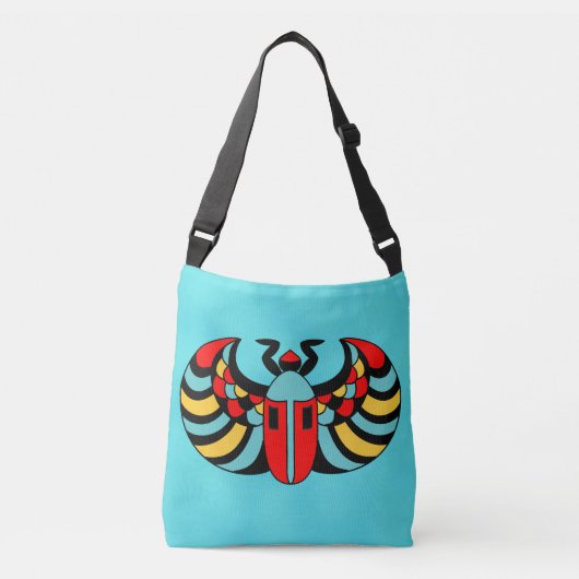 Sac Ajustable Scarab rouge Abstrait de couleur vive sur bleu (Devant)