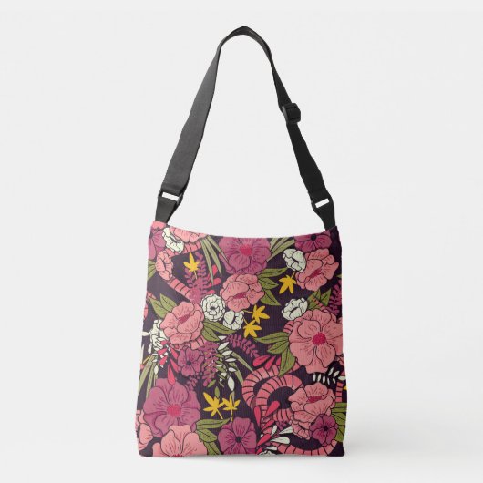 Sac Ajustable Serpents de la jungle, fleurs tropicales, motif vi (Devant)