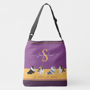 Sac Ajustable Shetland Sheepdogs, étagères, sur violet et jaun