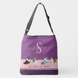 Sac Ajustable Shetland Sheepdogs, étagères, sur violet et rose