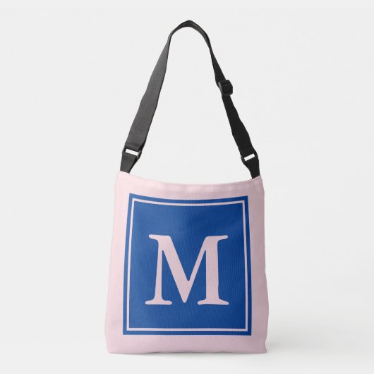 Sac Ajustable Simple rose pâle et bleu avec Monogramme (Devant)