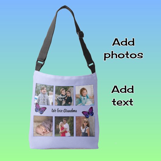Sac Ajustable Six photos texte personnalisé papillons bleu