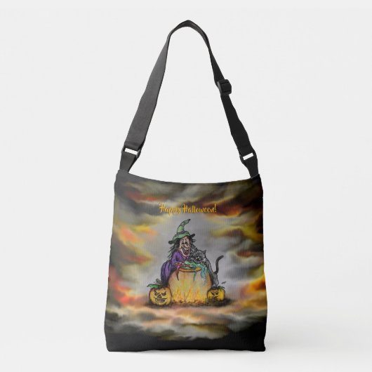 Sac Ajustable Sorcière et chat noir, Happy Halloween ! (Devant)