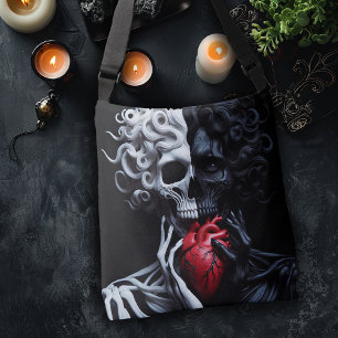 Sac Ajustable Squelette noir et blanc tenant un coeur rouge