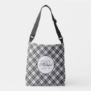 Sac Ajustable Tartan motif Noël noir blanc Monogramme
