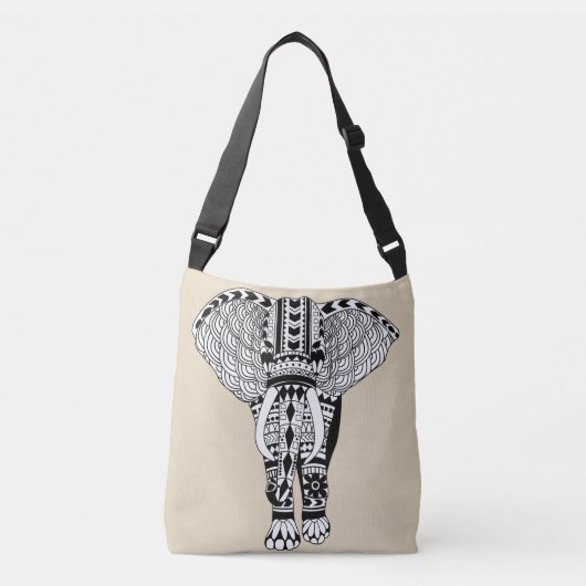 Sac Ajustable Taupe d'éléphant tribal de Bohême noir et blanc (Devant)