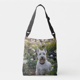 Sac Ajustable Terrier écossais blanc avec Roses blancs noirs,
