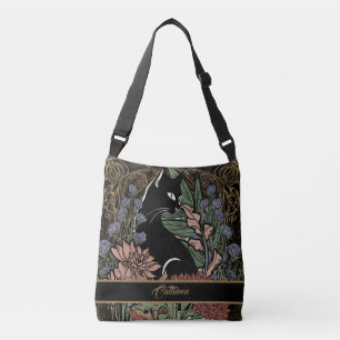 Sac Ajustable Tiré Sur Mesure Art Nouveau Chat Noir Avec Fleurs