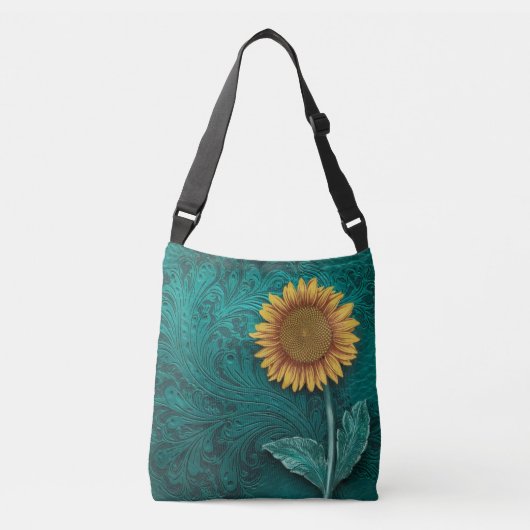 Sac Ajustable Tournesol jaune en cuir turquoise (Devant)