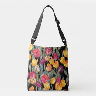Sac Ajustable Tulipes colorées, arrière - plan noir isolé.
