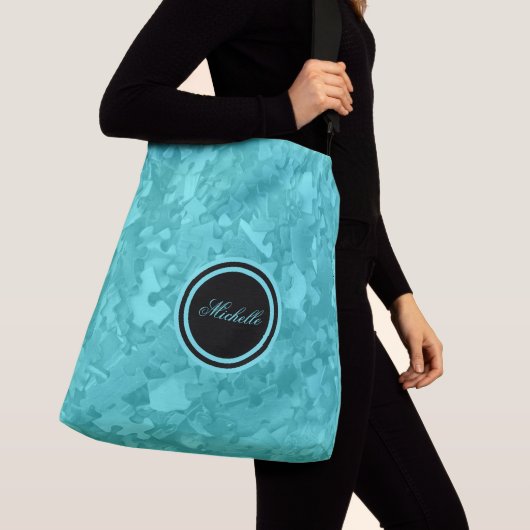 Sac Ajustable Turquoise Jigsaw Puzzles Ajouter un nom ou un mono (De près)