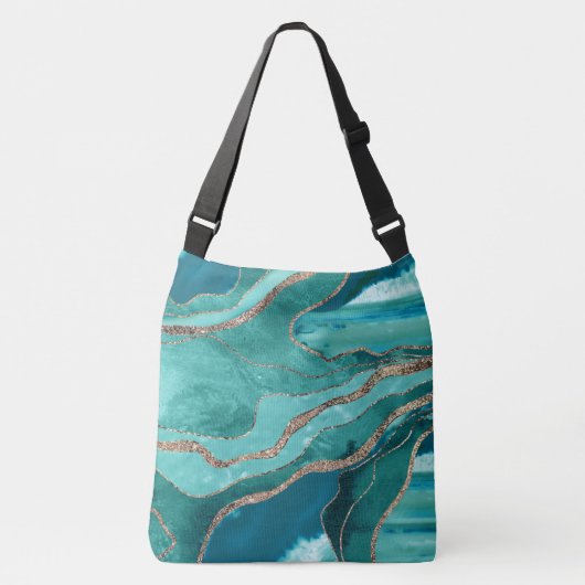 Sac Ajustable Turquoise Turquoise marbre Agate or Parties scinti (Devant)