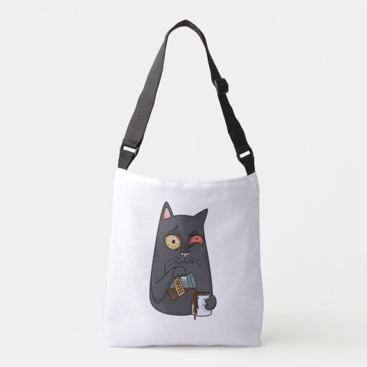 Sac Ajustable Vector chat noir boit du café et déverse au-delà (Devant)
